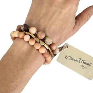 NWT Peach Genuine Stone Beaded Stretch Bracelet Universal Thread